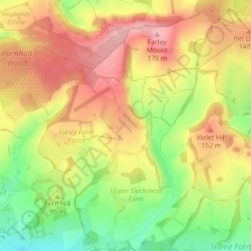 Topografisk kort Farley Chamberlayne, højde, terræn