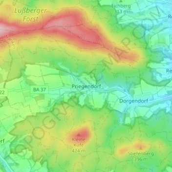 Topografisk kort Priegendorf, højde, terræn