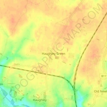 Topografisk kort Haughley Green, højde, terræn