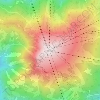 Topografisk kort Kronplatz - Plan de Corones, højde, terræn