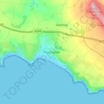 Topografisk kort Praa Sands, højde, terræn