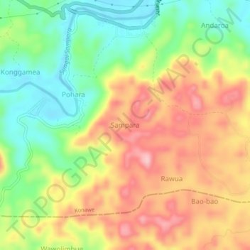 Topografisk kort Sampara, højde, terræn