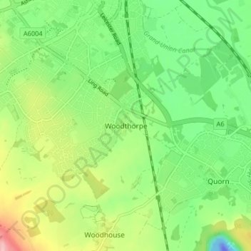 Topografisk kort Woodthorpe, højde, terræn