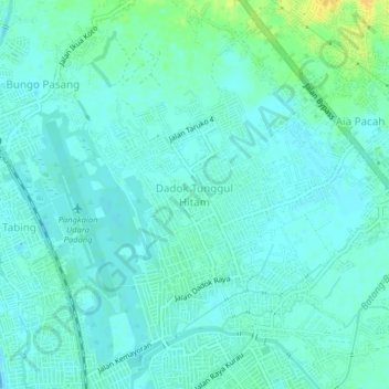 Topografisk kort Dadok Tunggul Hitam, højde, terræn