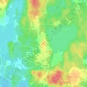 Topografisk kort Tjureda, højde, terræn
