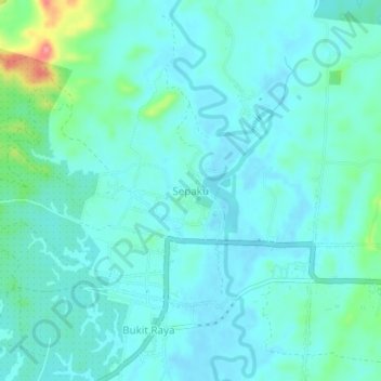 Topografisk kort Sepaku, højde, terræn