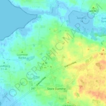 Topografisk kort Tostenæs, højde, terræn