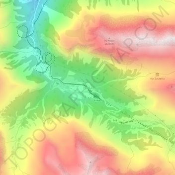 Topografisk kort Preda, højde, terræn