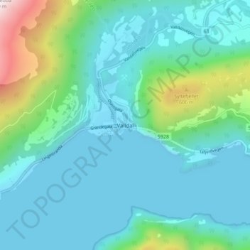 Topografisk kort Valldal, højde, terræn