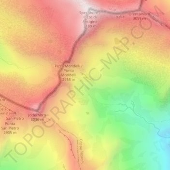 Topografisk kort Alpi Occidentali, højde, terræn