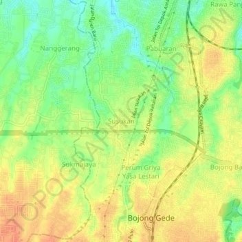 Topografisk kort Susukan, højde, terræn