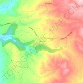 Topografisk kort Ίκλαινα, højde, terræn