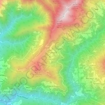 Topografisk kort Paravagna, højde, terræn