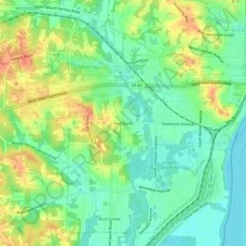 Topografisk kort Red Bank, højde, terræn