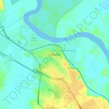 Topografisk kort Campana, højde, terræn