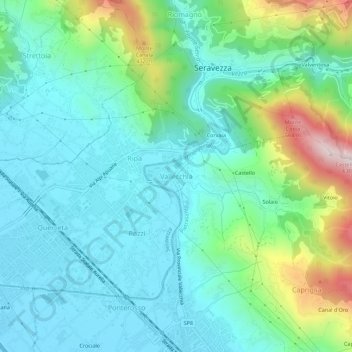 Topografisk kort Vallecchia, højde, terræn