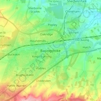 Topografisk kort Basingstoke, højde, terræn