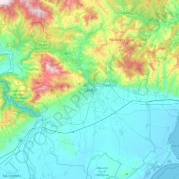 Topografisk kort Xanthi, højde, terræn