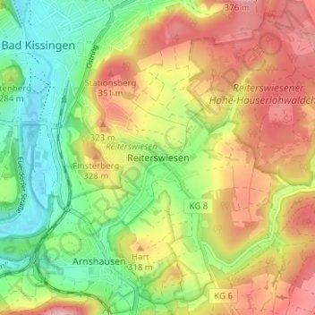 Topografisk kort Reiterswiesen, højde, terræn