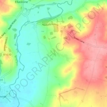 Topografisk kort Roston, højde, terræn