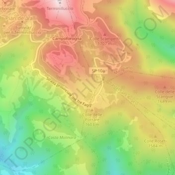 Topografisk kort Cinque Confini, højde, terræn