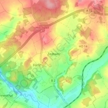 Topografisk kort Zedtwitz, højde, terræn
