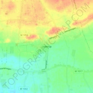 Topografisk kort Löderup, højde, terræn