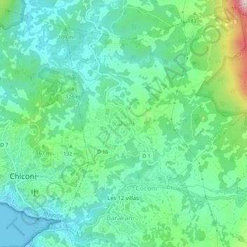 Topografisk kort Kahani, højde, terræn