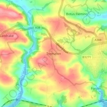Topografisk kort Trematon, højde, terræn