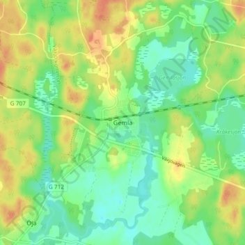 Topografisk kort Gemla, højde, terræn