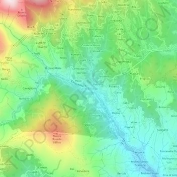 Topografisk kort Valle Mosso, højde, terræn