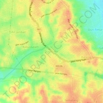 Topografisk kort Duri Barat, højde, terræn