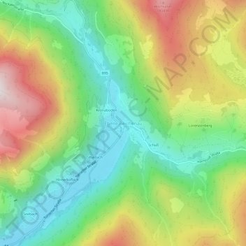 Topografisk kort Ebene Reichenau, højde, terræn