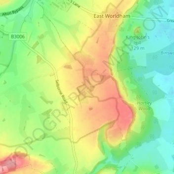 Topografisk kort Hartley Mauditt, højde, terræn