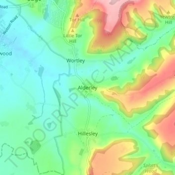 Topografisk kort Alderley, højde, terræn