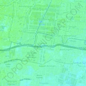 Topografisk kort Berbek, højde, terræn