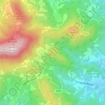Topografisk kort Monte Orsara, højde, terræn