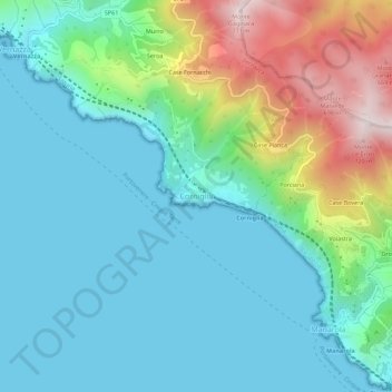 Topografisk kort Corniglia, højde, terræn