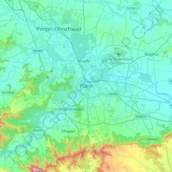 Topografisk kort Pune, højde, terræn
