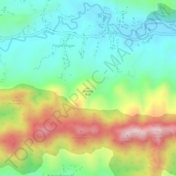 Topografisk kort Gunung Bujil, højde, terræn