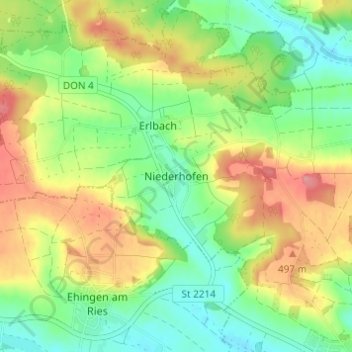 Topografisk kort Niederhofen, højde, terræn