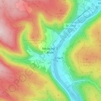 Topografisk kort Neustadt a. Main, højde, terræn