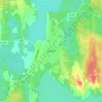 Topografisk kort Rottne, højde, terræn