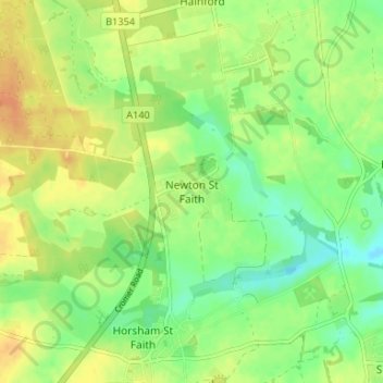 Topografisk kort Newton St Faith, højde, terræn