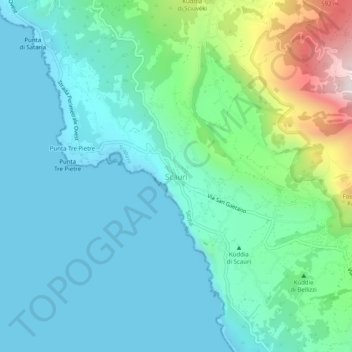 Topografisk kort Scauri, højde, terræn