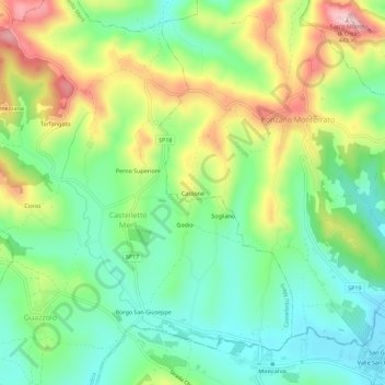Topografisk kort Cassone, højde, terræn