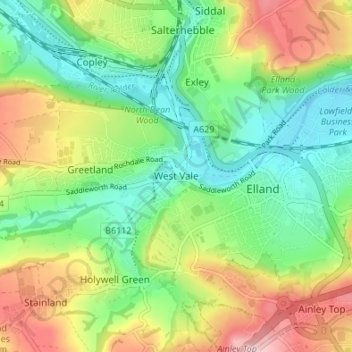 Topografisk kort West Vale, højde, terræn
