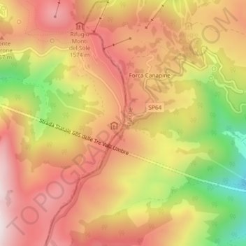 Topografisk kort Forca Canapine, højde, terræn