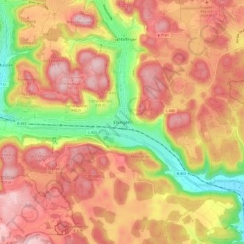 Topografisk kort Ebingen, højde, terræn