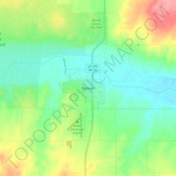 Topografisk kort Beaver, højde, terræn